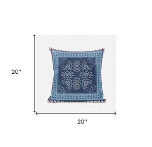 Homeroots 20"X20" Magenta Beige Indigo Zippered Suede Geometric Throw Pillow   413731