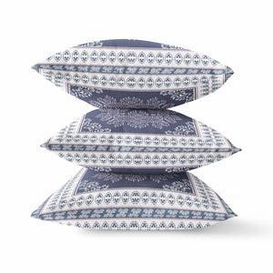 Homeroots 20"X20" Blue Pink White Zippered Suede Geometric Throw Pillow   413743