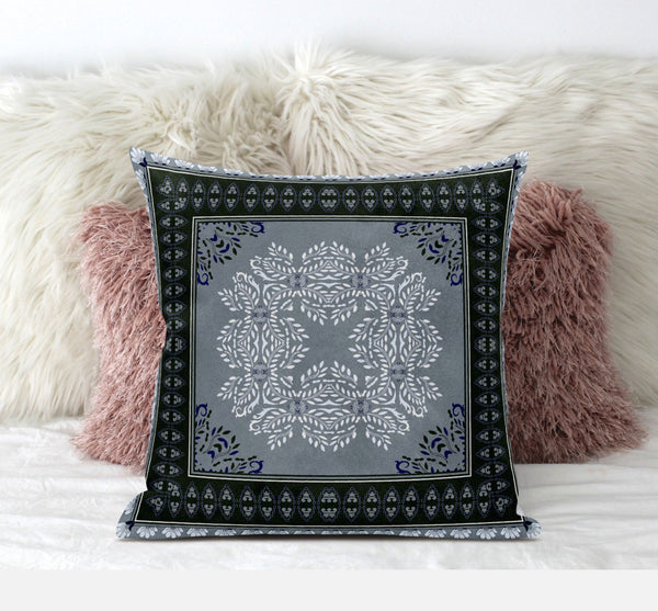 Homeroots 20" X 20" Gray Green Pink Geometric Zippered Suede Throw Pillow   413746