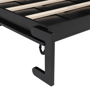 English Elm Full Murphy Bed with Storage Cabinets and Shelves, Space-Saving Wooden Wall Bed with 600lb Capacity Black N7090004009B