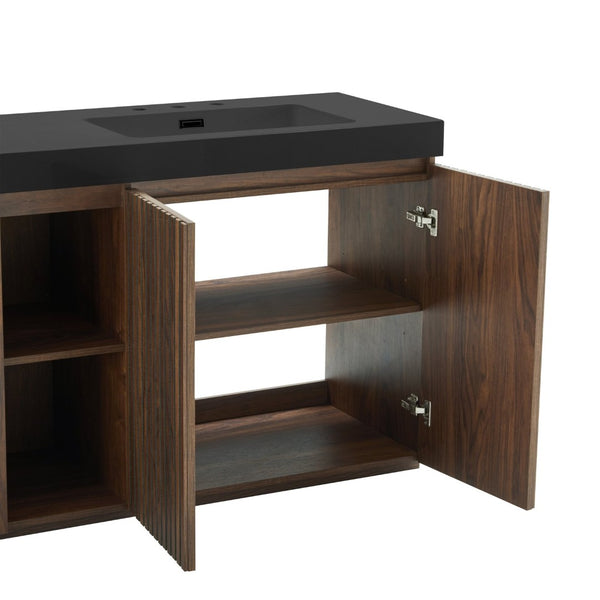 English Elm Galan 72 Inch Double Sink Vanity Fluted Wood Quartz Top Freestanding Bathroom Cabinet Walnut Brown W1865S00231