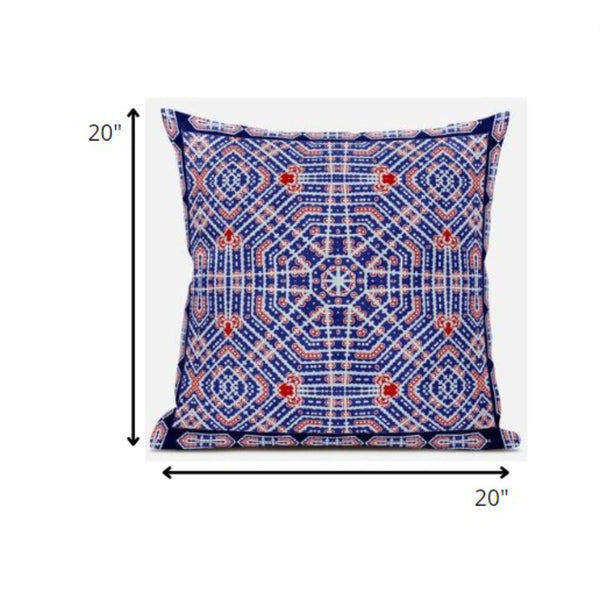 Homeroots 20” Blue Red Geostar Zippered Suede Throw Pillow   413788