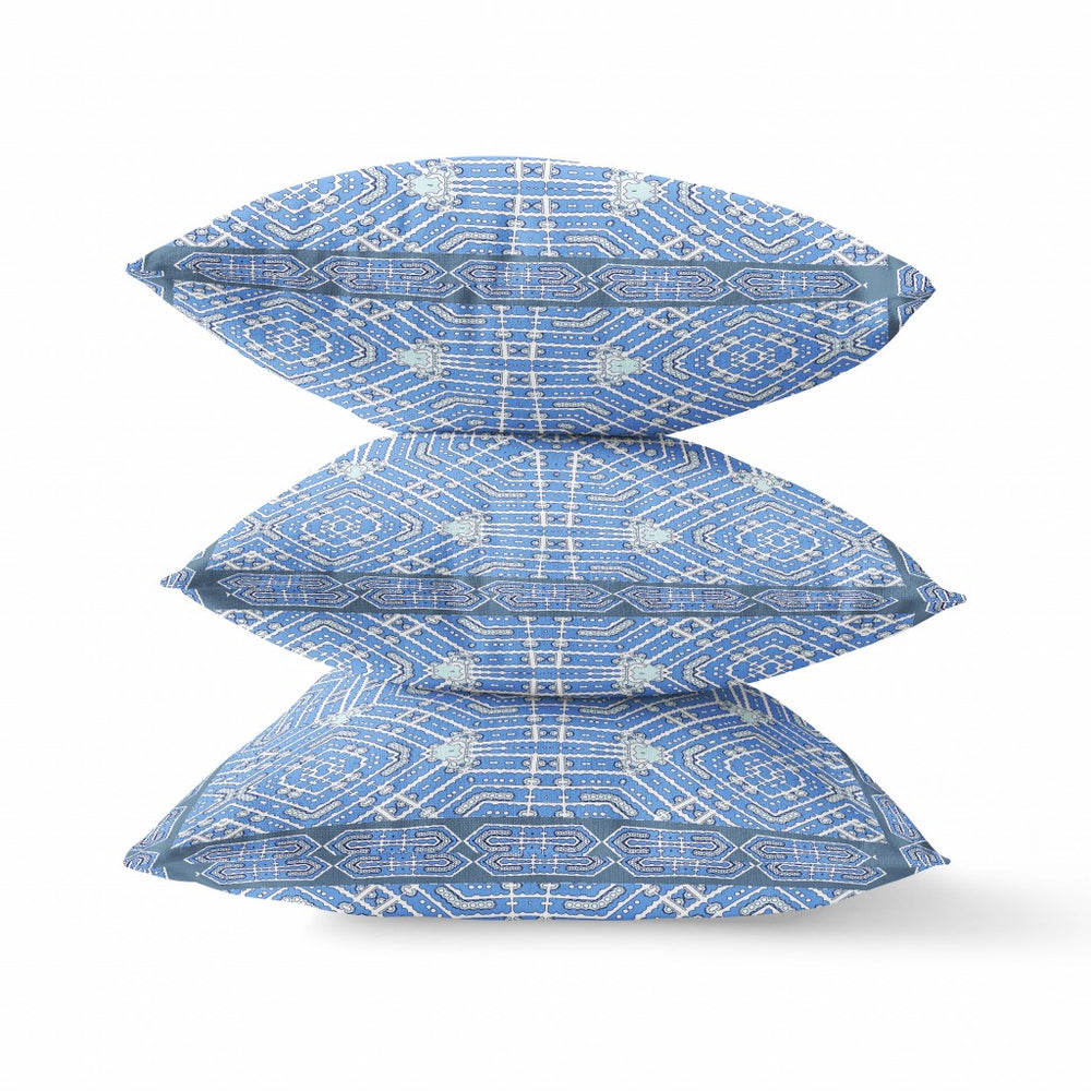 Homeroots 20” Blue White Geostar Zippered Suede Throw Pillow   413791