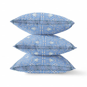 Homeroots 20” Blue White Geostar Zippered Suede Throw Pillow   413791