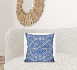 Homeroots 20” Blue White Geostar Zippered Suede Throw Pillow   413791