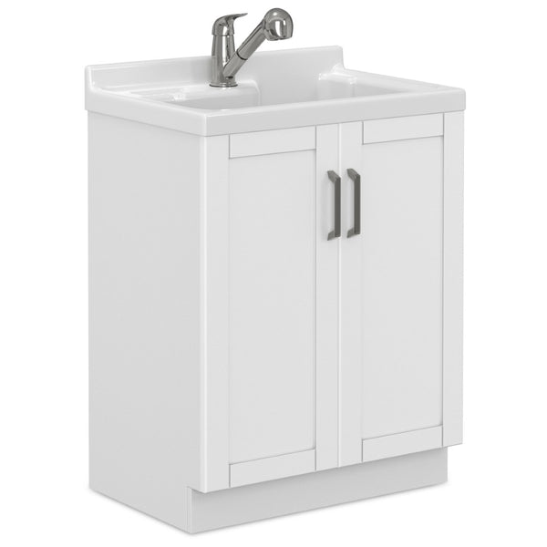 English Elm Murphy Beadboard Laundry Sink Cabinet with Deep Abs Basin and Chrome Faucet Included B136P427211