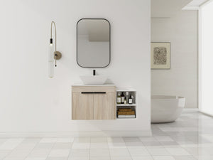English Elm 36" Modern Floating Bathroom Vanity With Ceramic Sink, White Stone Slab, Soft-Close Doors & Storage W999S00287