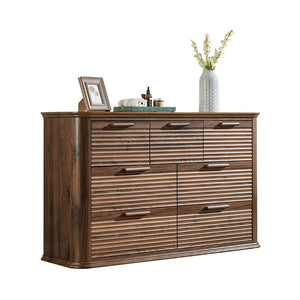 English Elm Fluted Wave Panel 7 Drawer Mdf Dresser Modern Bedroom Storage with Tv Stand Top Walnut T5326P425096