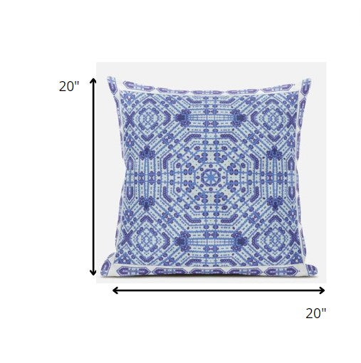 Homeroots 20” Cyan Blue Geostar Zippered Suede Throw Pillow   413800