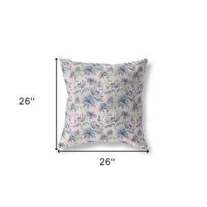 Homeroots 26” Blue Pink Roses Indoor Outdoor Throw Pillow   413833