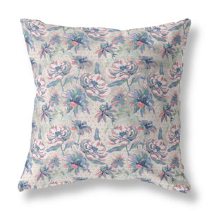Homeroots 28” Blue Pink Roses Indoor Outdoor Throw Pillow   413834
