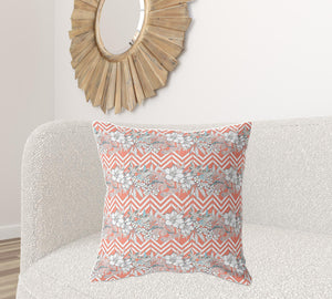 Homeroots 26" X 26" Peach And Peach Blown Seam Floral Indoor Outdoor Throw Pillow   413848