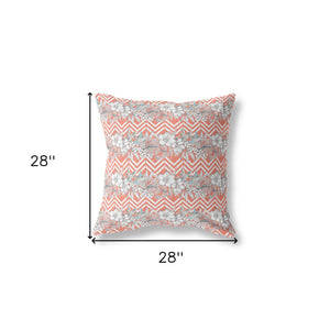 Homeroots 28" X 28" Peach And Peach Blown Seam Floral Indoor Outdoor Throw Pillow   413849