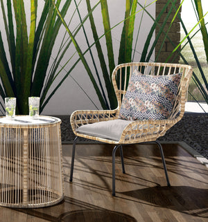 Homeroots 28" X 28" Navy Blue And Orange Blown Seam Floral Indoor Outdoor Throw Pillow   413854