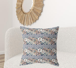 Homeroots 28" X 28" Navy Blue And Orange Blown Seam Floral Indoor Outdoor Throw Pillow   413854