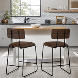 Urban Counter Stool w/ Wood Back and Upholstered Seat - Set of 2 Brown ROLD7DBR Walker Edison