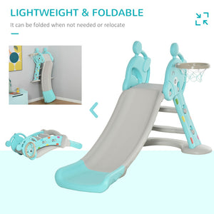 English Elm Qaba Foldable Toddler Slide and Basketball Hoop Playset with Deer Design Hdpe W2225P200820