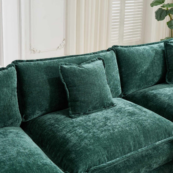 English Elm Cloud Modular Three Seat Sofa Chenille Upholstered with Double Layer Cushions for Living Room Green W1143S00064