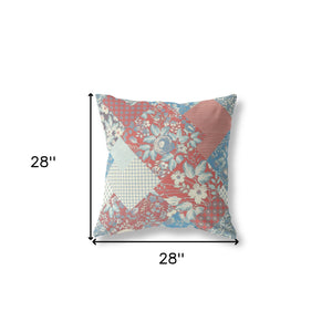 Homeroots 28" Red Blue Boho Floral Indoor Outdoor Throw Pillow   413889