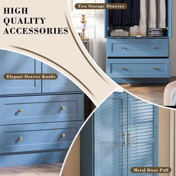 English Elm Shaker Two Door Wardrobe Armoire with Hanging Rod Drawers and Bedroom Storage T3210P477664