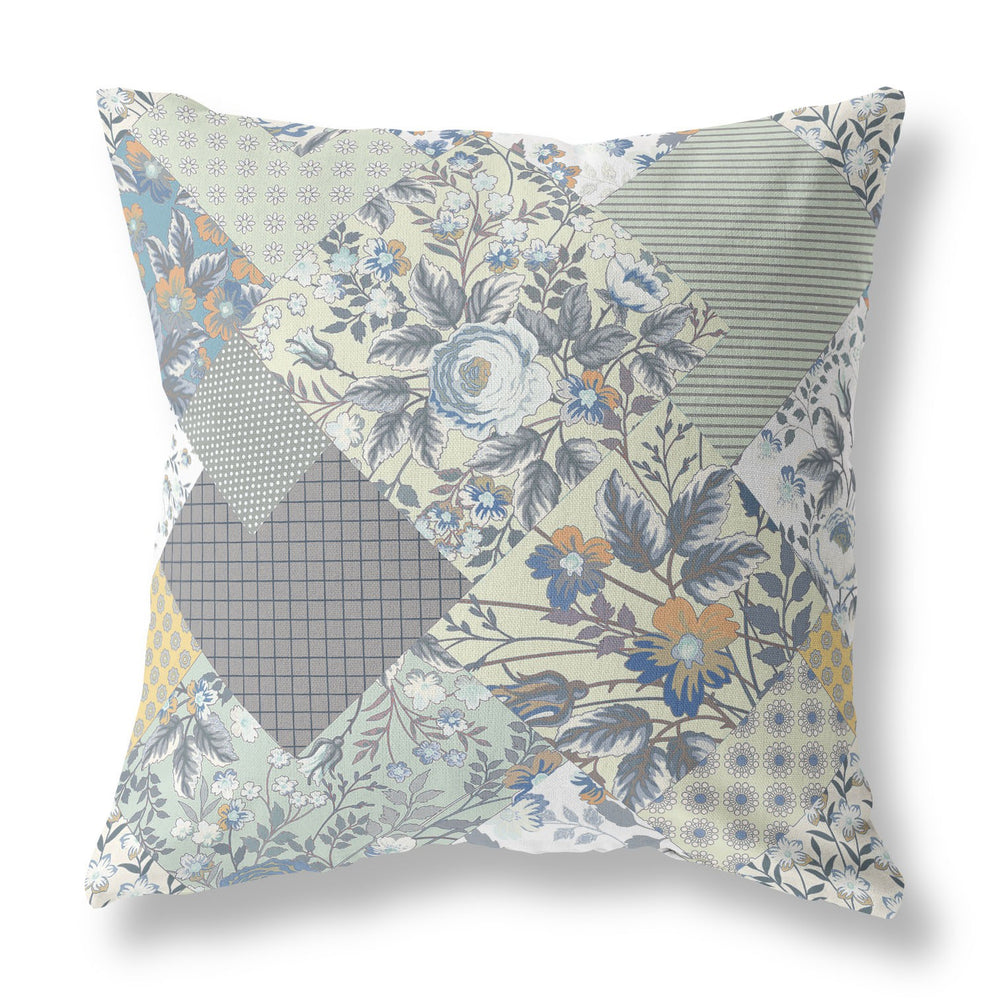 Homeroots 28" Gray Cream Boho Floral Indoor Outdoor Throw Pillow   413909