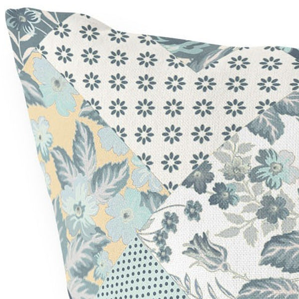 Homeroots 28" Teal White Boho Floral Indoor Outdoor Throw Pillow   413914