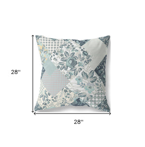 Homeroots 28" Teal White Boho Floral Indoor Outdoor Throw Pillow   413914