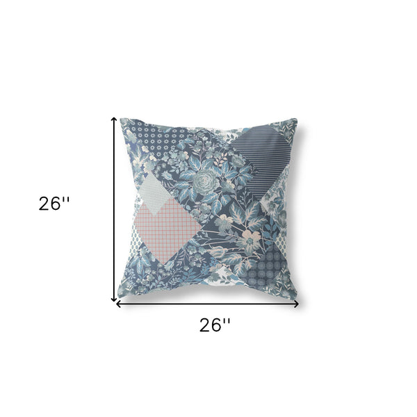 Homeroots 26" Blue White Boho Floral Indoor Outdoor Throw Pillow   413918
