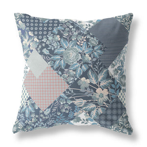 Homeroots 28" Blue White Boho Floral Indoor Outdoor Throw Pillow   413919