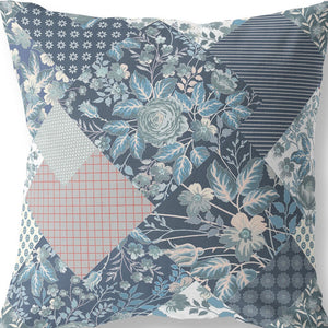 Homeroots 28" Blue White Boho Floral Indoor Outdoor Throw Pillow   413919