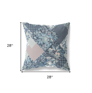 Homeroots 28" Blue White Boho Floral Indoor Outdoor Throw Pillow   413919