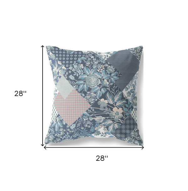 Homeroots 28" Blue White Boho Floral Indoor Outdoor Throw Pillow   413919