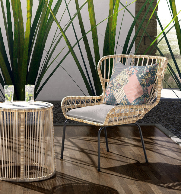 Homeroots 28" Green Peach Boho Floral Indoor Outdoor Throw Pillow   413944