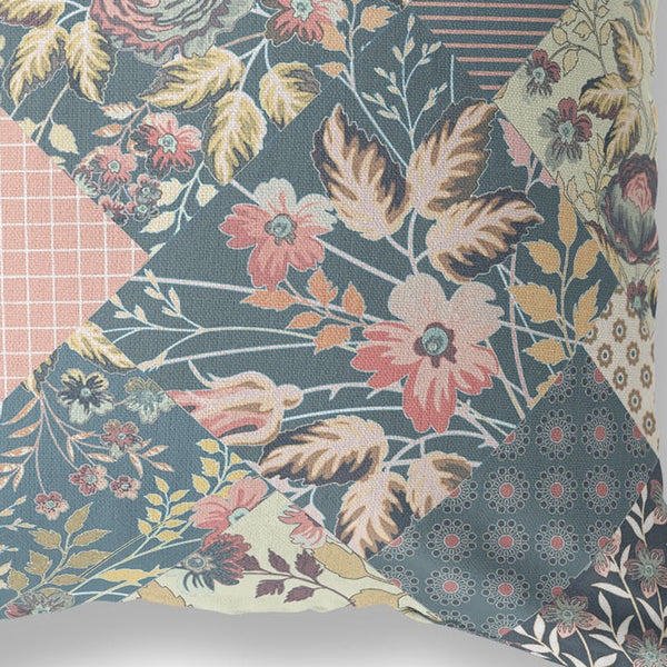 Homeroots 28" Green Peach Boho Floral Indoor Outdoor Throw Pillow   413944