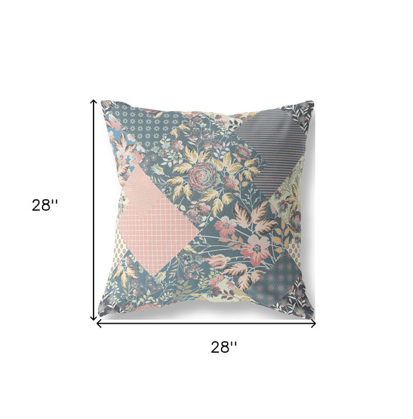 Homeroots 28" Green Peach Boho Floral Indoor Outdoor Throw Pillow   413944