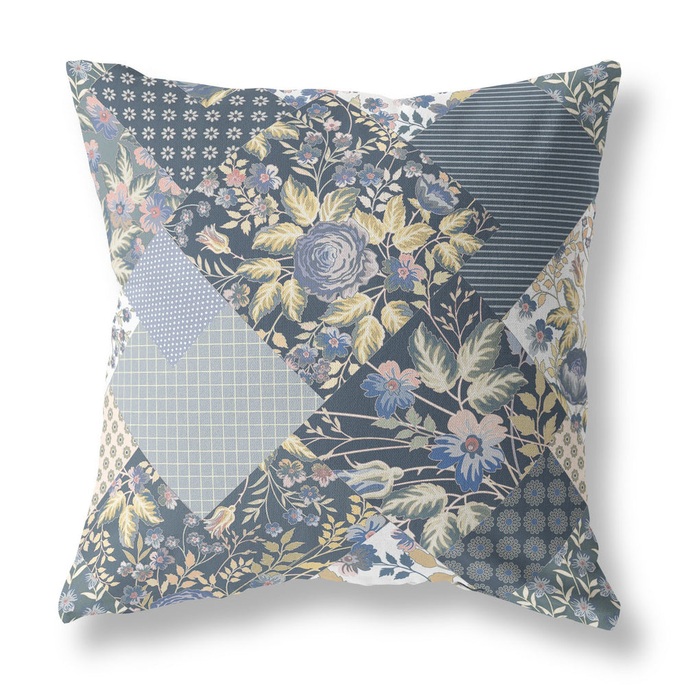 Homeroots 28" Blue Yellow Boho Floral Indoor Outdoor Throw Pillow   413949