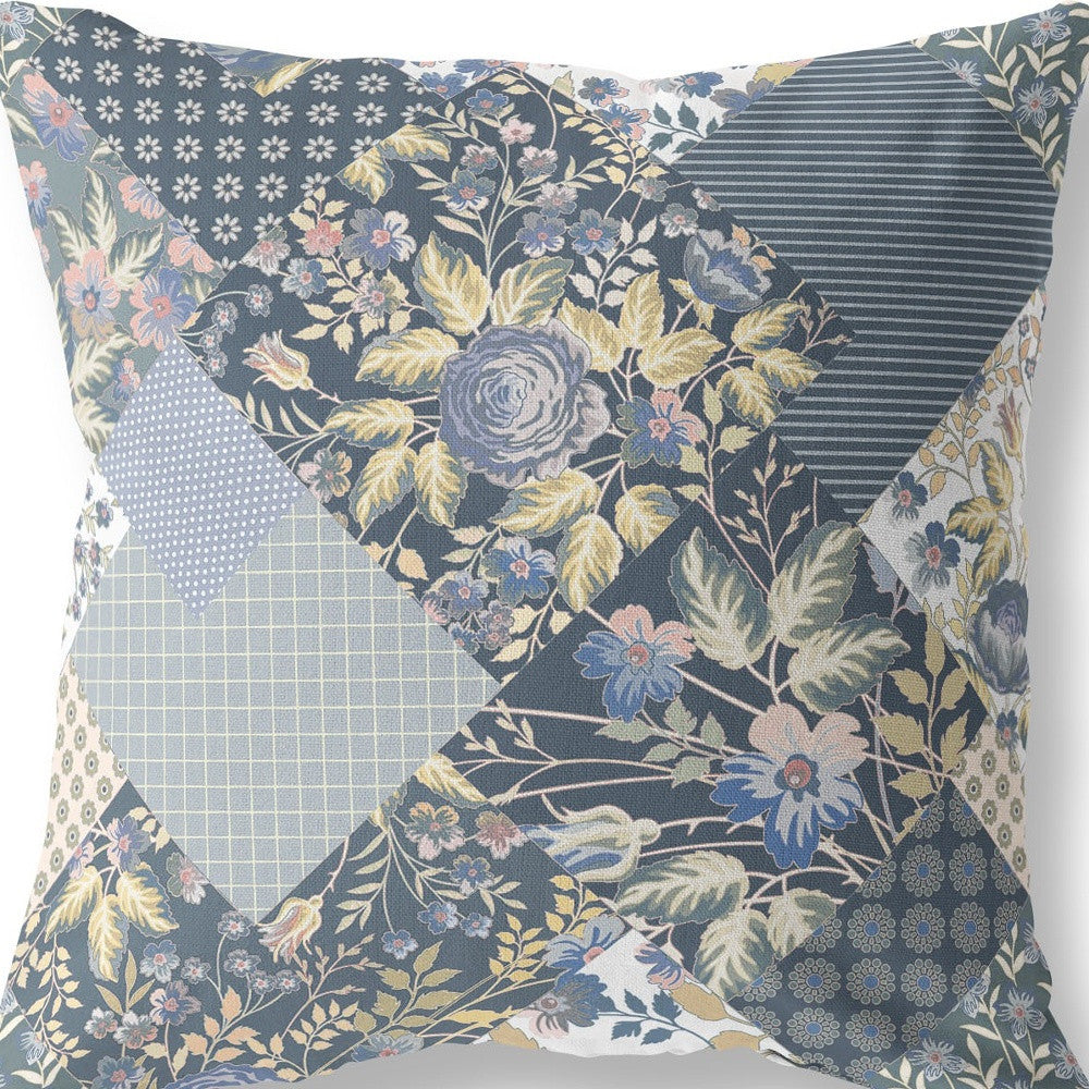 Homeroots 28" Blue Yellow Boho Floral Indoor Outdoor Throw Pillow   413949