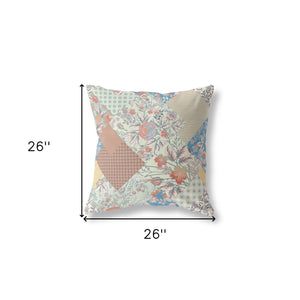 Homeroots 26" Cream Red Boho Floral Indoor Outdoor Throw Pillow   413953