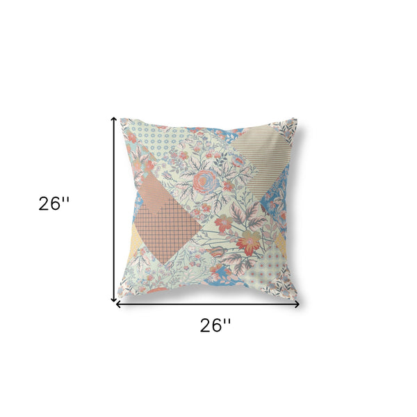 Homeroots 26" Cream Red Boho Floral Indoor Outdoor Throw Pillow   413953