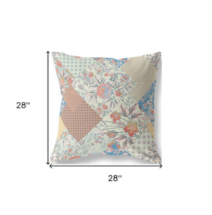 Homeroots 28" Cream Red Boho Floral Indoor Outdoor Throw Pillow   413954