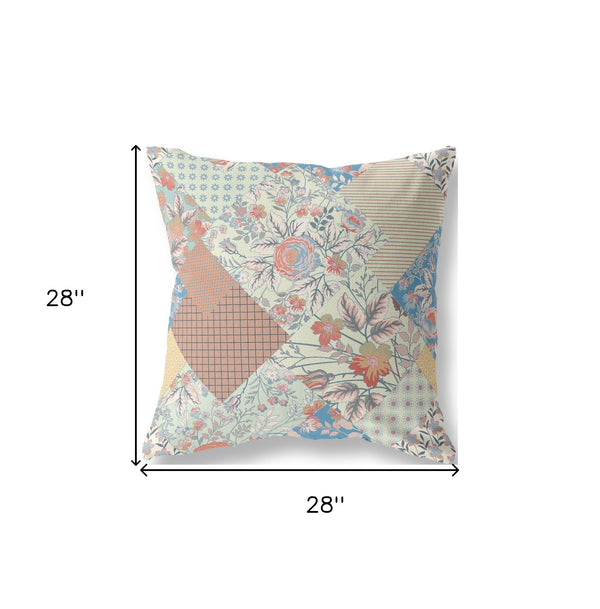 Homeroots 28" Cream Red Boho Floral Indoor Outdoor Throw Pillow   413954