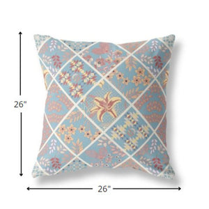 Homeroots 26” Blue Yellow Patch Indoor Outdoor Throw Pillow   413978