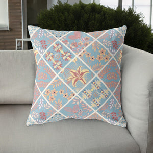 Homeroots 26” Blue Yellow Patch Indoor Outdoor Throw Pillow   413978