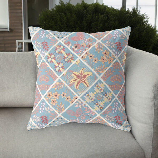 Homeroots 26” Blue Yellow Patch Indoor Outdoor Throw Pillow   413978