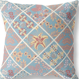 Homeroots 28” Blue Yellow Patch Indoor Outdoor Throw Pillow   413980