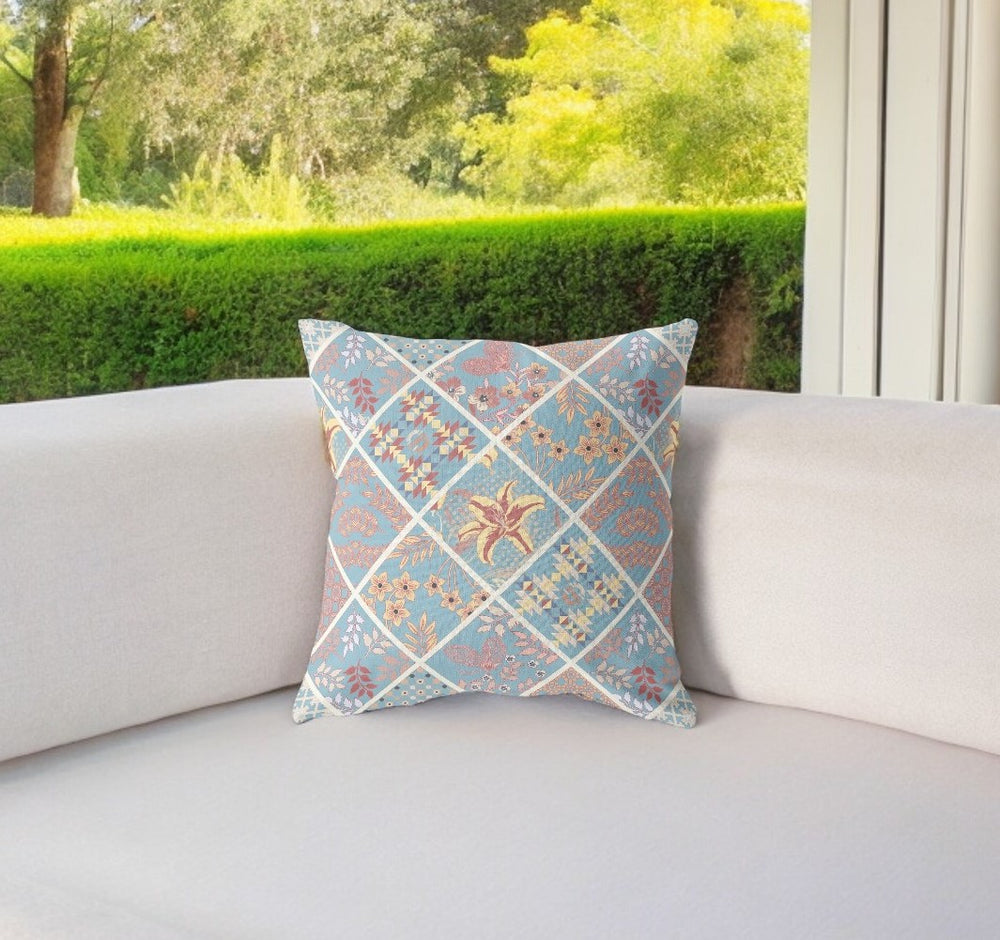 Homeroots 28” Blue Yellow Patch Indoor Outdoor Throw Pillow   413980