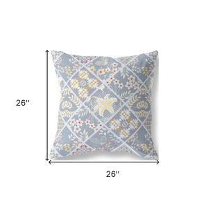 Homeroots 26” Gray Yellow Patch Indoor Outdoor Throw Pillow   413988