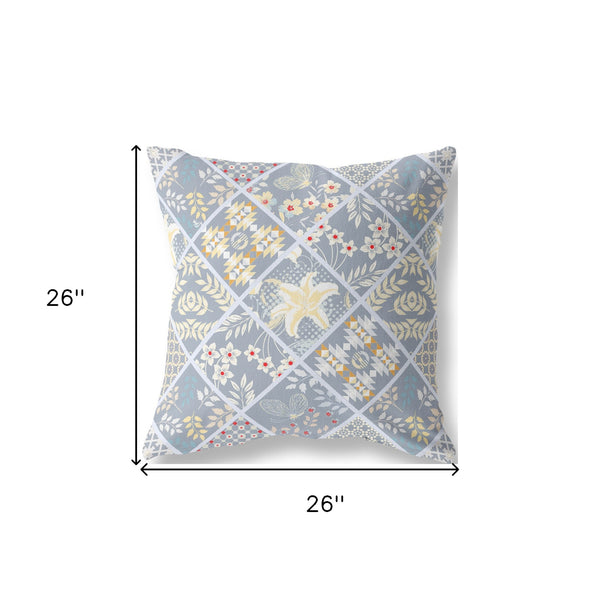 Homeroots 26” Gray Yellow Patch Indoor Outdoor Throw Pillow   413988