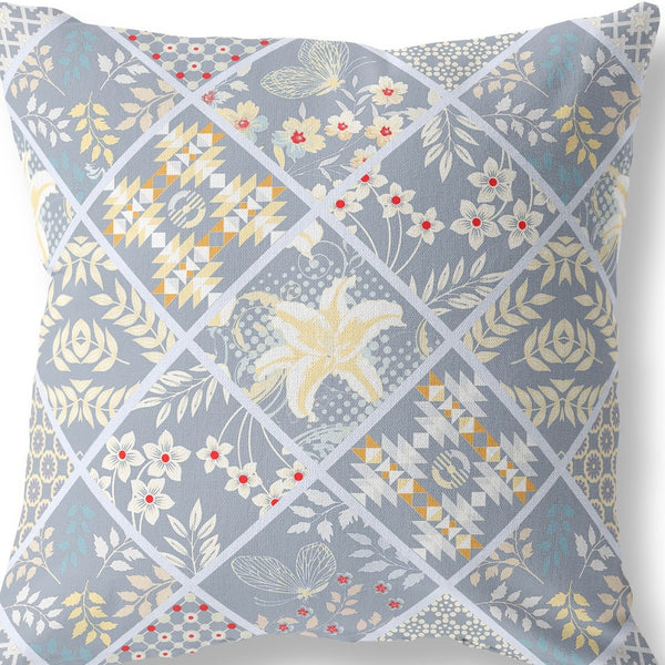 Homeroots 26” Gray Yellow Patch Indoor Outdoor Throw Pillow   413988
