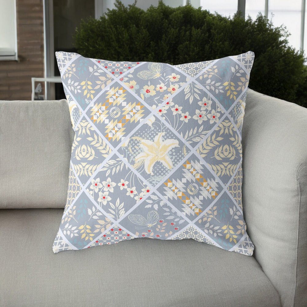 Homeroots 26” Gray Yellow Patch Indoor Outdoor Throw Pillow   413988